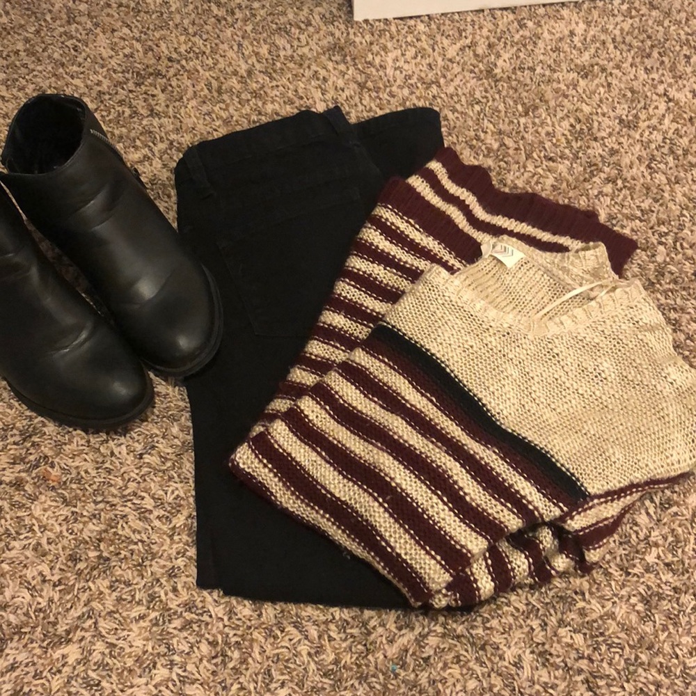 Pink rose - cream and burgundy striped sweater
